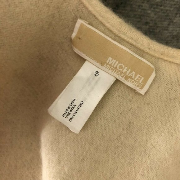 Michael Kors Womens Poncho Wrap Sweater Wool Colorblock Ivory Gray One Size - Picture 3 of 3
